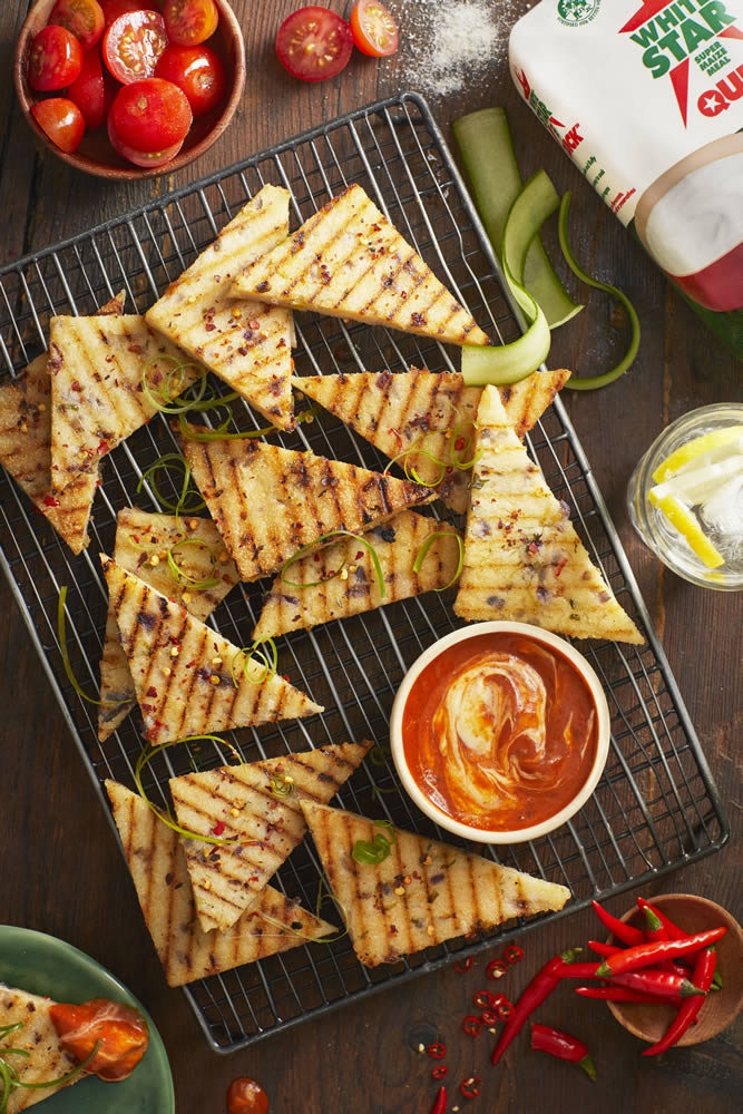 White Star | GRILLED MAIZE MEAL CAKES WITH SPRING ONION & CHILLI WITH